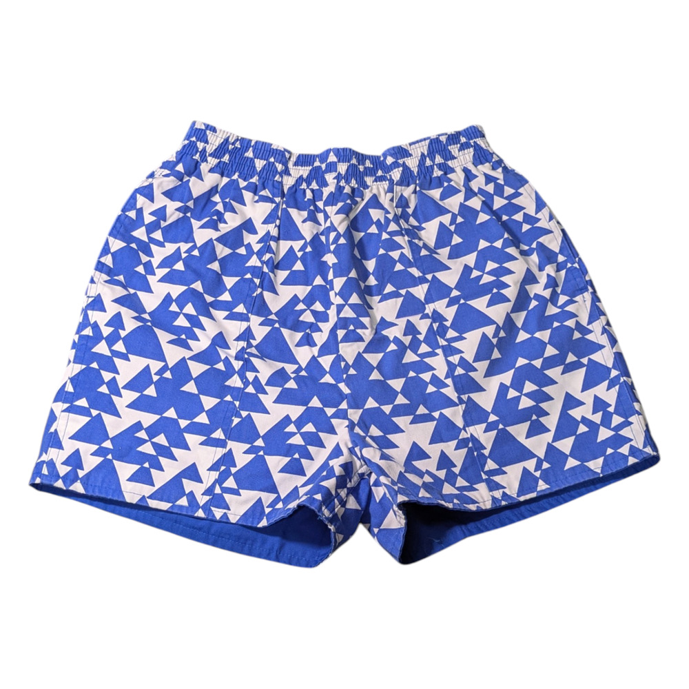 Vintage 80s 90s-Reversible Gym Shorts - Triangle Geometric Womens S/M Blue Sport
